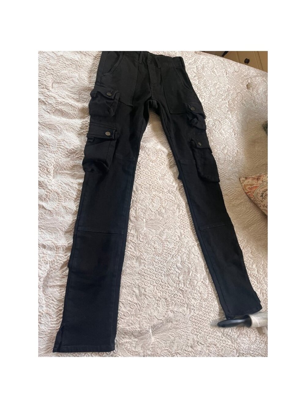 MNML Mens Black Cargo Pants Size 28 Multi Pocket Stacked Techwear Utility